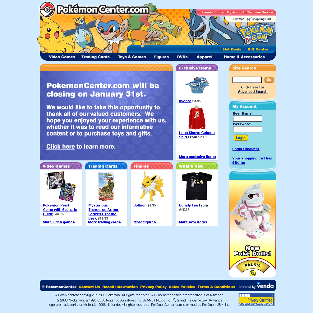 PokemonCenter.com Reopening