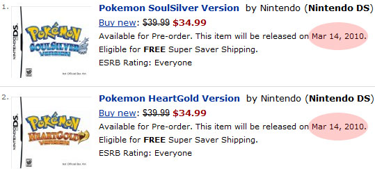 HeartGold & SoulSilver Release Date on Amazon?