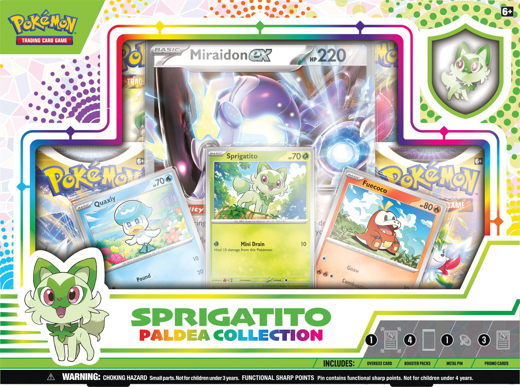 Box Pokémon Coleção Paldea Koraidon Ex 40 Cartas Sprigatito - Verde